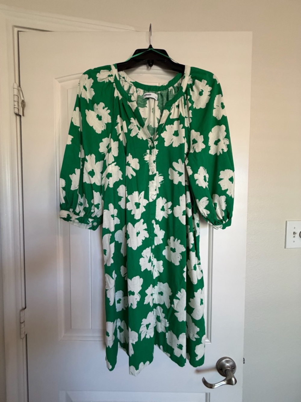 Sonoma Green Midi Dress with White Floral Print